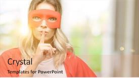  Presentation with hero woman - Audience pleasing slides consisting of strength limitations - young super hero woman wearing backdrop and a coral colored foreground