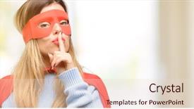  Presentation with strength - Colorful PPT theme enhanced with strength limitations - young woman with index finger backdrop and a lemonade colored foreground