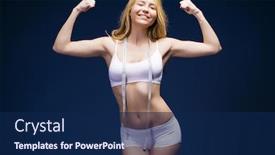  Presentation with weakness strength - Cool new PPT theme with strength of a woman in her weakness weight loss and healthcare concept strong beautiful blonde girl in white fitness clothing backdrop and a navy blue colored foreground