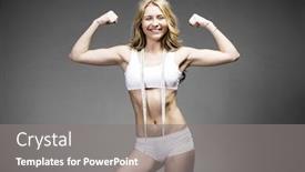  Presentation with strength weakness - Amazing theme having strength of a woman in her weakness weight loss and healthcare concept strong beautiful blonde girl in white fitness clothing backdrop and a gray colored foreground
