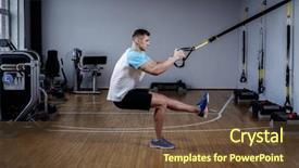  Presentation with suspension - Audience pleasing presentation design consisting of strength training - attractive man during workout backdrop and a tawny brown colored foreground