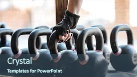  Presentation with gym - Audience pleasing slide deck consisting of strength training - closeup of sportswoman taking kettlebell backdrop and a ocean colored foreground