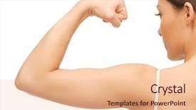  Presentation with flexing - Colorful PPT theme enhanced with strength training - closeup picture of sporty woman backdrop and a lemonade colored foreground