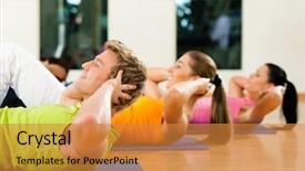  Presentation with club training - Amazing slides having strength training - people man and women exercising backdrop and a gold colored foreground