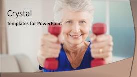  Presentation with strength - Audience pleasing PPT theme consisting of strength training - portrait of senior woman exercising backdrop and a soft green colored foreground
