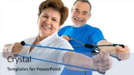  Presentation with resistance - Cool new theme with strength training - senior couple doing exercises backdrop and a light blue colored foreground