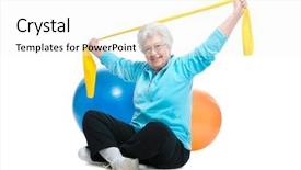  Presentation with resistance - Cool new theme with strength training - senior woman doing exercises backdrop and a white colored foreground