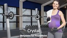  Presentation with pregnant woman - Presentation design featuring strength training - smiling pregnant woman standing next background and a  colored foreground