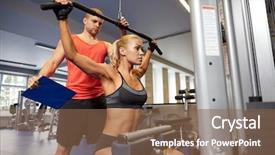  Presentation with flexing - Slide deck enhanced with strength training - sport fitness teamwork and people background and a tawny brown colored foreground