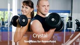  Presentation with train the trainer - Theme with strength training - woman with trainer in sports background and a red colored foreground