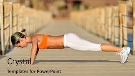  Presentation with summer outdoor bbq grill party - Beautiful slide deck featuring strength training - young woman exercising outdoor backdrop and a  colored foreground
