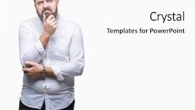  Presentation with depression - Slide set featuring stress fat - young caucasian hipster man background and a white colored foreground