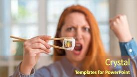  Presentation with sushi - Amazing PPT layouts having stress fish - redhead woman eating sushi using backdrop and a  colored foreground