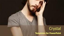  Presentation with black people - PPT theme featuring stress headache health care and people concept - unhappy man touching his forehead over black background background and a tawny brown colored foreground