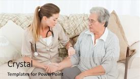  Presentation with pulse - Slide set enhanced with stress health care - beautiful nurse taking the pulse background and a  colored foreground