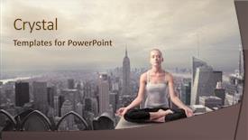  Presentation with exercise - Theme featuring stress health care - beautiful woman doing a yoga background and a lemonade colored foreground