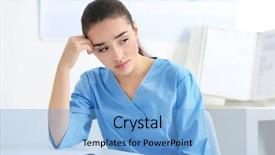  Presentation with medical worker - Audience pleasing PPT theme consisting of stress health care - depressed medical worker in her backdrop and a light blue colored foreground