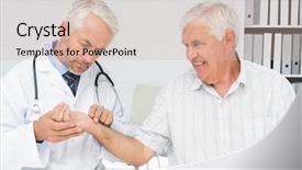 Presentation with doctor office - Amazing PPT layouts having stress health care - male doctor taking a senior backdrop and a  colored foreground