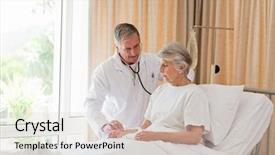  Presentation with heartbeat - Slides having stress health care - senior doctor taking the heartbeat background and a lemonade colored foreground