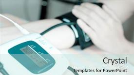  Presentation with measurement - Presentation theme having stress health care - tonometer measurement of arterial pressure background and a mint green colored foreground