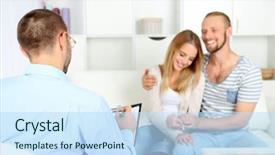  Presentation with family therapy - Slide deck featuring stress health care - young happy couple after therapy background and a sky blue colored foreground