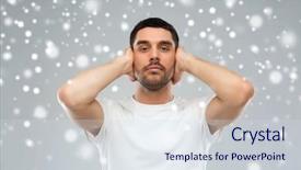  Presentation with stress - Amazing PPT theme having stress hearing problem winter christmas backdrop and a sky blue colored foreground