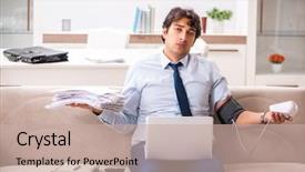  Presentation with measuring blood pressure in haitian - Audience pleasing presentation theme consisting of stress measuring his blood pressure backdrop and a mint green colored foreground