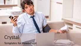  Presentation with blood pressure - Colorful PPT theme enhanced with stress measuring his blood pressure backdrop and a  colored foreground