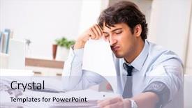  Presentation with blood pressure - Amazing PPT theme having stress measuring his blood pressure backdrop and a  colored foreground