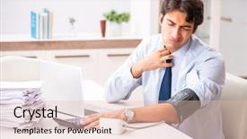  Presentation with blood pressure - Slides consisting of stress measuring his blood pressure background and a  colored foreground