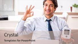  Presentation with blood pressure - Audience pleasing PPT theme consisting of stress measuring his blood backdrop and a soft green colored foreground