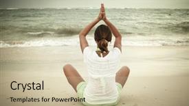  Presentation with yoga - PPT layouts featuring stress mental - woman doing yoga on punta background and a soft green colored foreground
