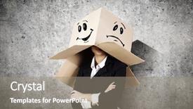  Presentation with box carton - Beautiful PPT layouts featuring stress professionnel - businesswoman wearing carton box backdrop and a gray colored foreground