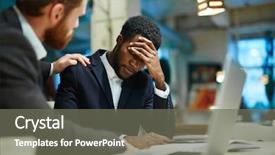  Presentation with overworked - Presentation theme enhanced with stress professionnel - overworked businessman showing tiredness his background and a gray colored foreground