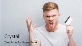  Presentation with young grey maine coon cat - Colorful presentation theme enhanced with stress professionnel - young redhead man over grey backdrop and a light gray colored foreground