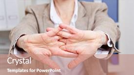  Presentation with back pain - Colorful PPT theme enhanced with stress relief - business woman with back pain backdrop and a coral colored foreground