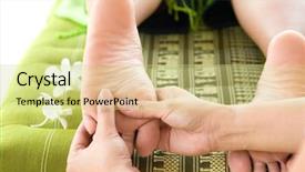  Presentation with giving - Theme enhanced with stress relief - lady masseur giving female patient background and a yellow colored foreground