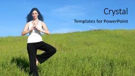  Presentation with meadow - Slides consisting of stress relief - woman doing yoga background and a  colored foreground