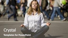  Presentation with busy street - Presentation theme having stress relief - woman meditating yoga in lotus background and a gray colored foreground