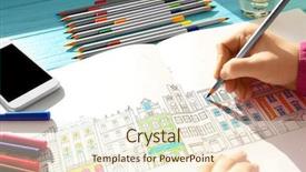  Presentation with stress - Colorful PPT theme enhanced with stress relief - woman sitting at table backdrop and a cream colored foreground