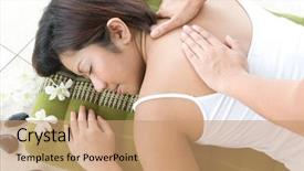  Presentation with little asian girl receiving vaccination - Amazing PPT layouts having stress relief - young asian female receiving back backdrop and a coral colored foreground