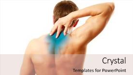  Presentation with pain relief - Presentation design featuring stress relief - young man with pain background and a soft green colored foreground