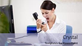  Presentation with angry - Colorful PPT theme enhanced with stress response - angry woman shouting at phone backdrop and a light blue colored foreground