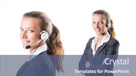  Presentation with call center performance reporting - Amazing theme having stress response - call center assistant responding backdrop and a ocean colored foreground
