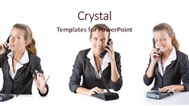  Presentation with call center performance reporting - Beautiful presentation design featuring stress response - call center assistant responding backdrop and a sky blue colored foreground