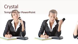  Presentation with call center software - Audience pleasing slide set consisting of stress response - call center assistant responding backdrop and a  colored foreground