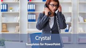  Presentation with call center management - Slides featuring stress response - frustrated call center assistant responding background and a ocean colored foreground