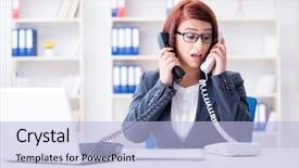  Presentation with call center - PPT layouts consisting of stress response - frustrated call center assistant responding background and a light blue colored foreground