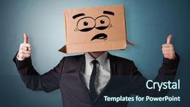  Presentation with man head in hands - Theme having stress response - man with cardboard box head background and a  colored foreground