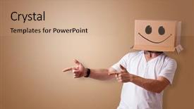  Presentation with cardboard - Beautiful PPT theme featuring stress response - man with cardboard box head backdrop and a  colored foreground